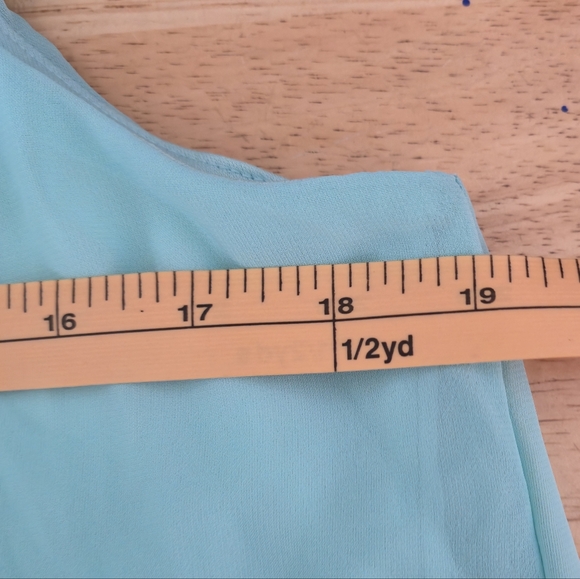 Eclipse XL Slim Aqua Blue Sheer Embroidered Shoulder Tank Top Pastel Boho Blouse - Picture 10 of 11